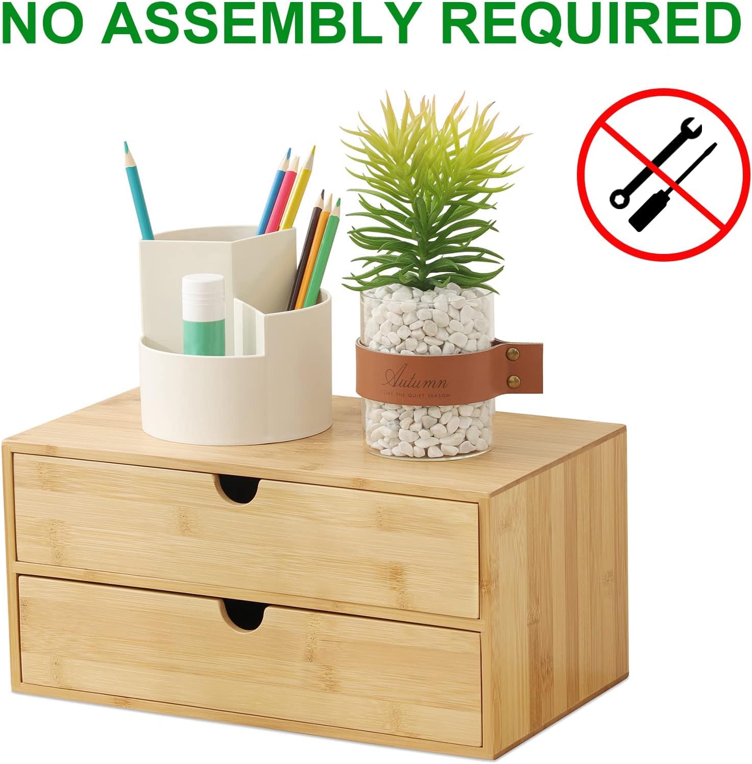 Wisuce 100% Original Bamboo Desk Organizer, Mini Bamboo Desk Drawer Tabletop Storage Organization Box for Office Home Toiletries Supplies Vanity, No Assembly Required (3 Drawer with Shelf) - Image 3